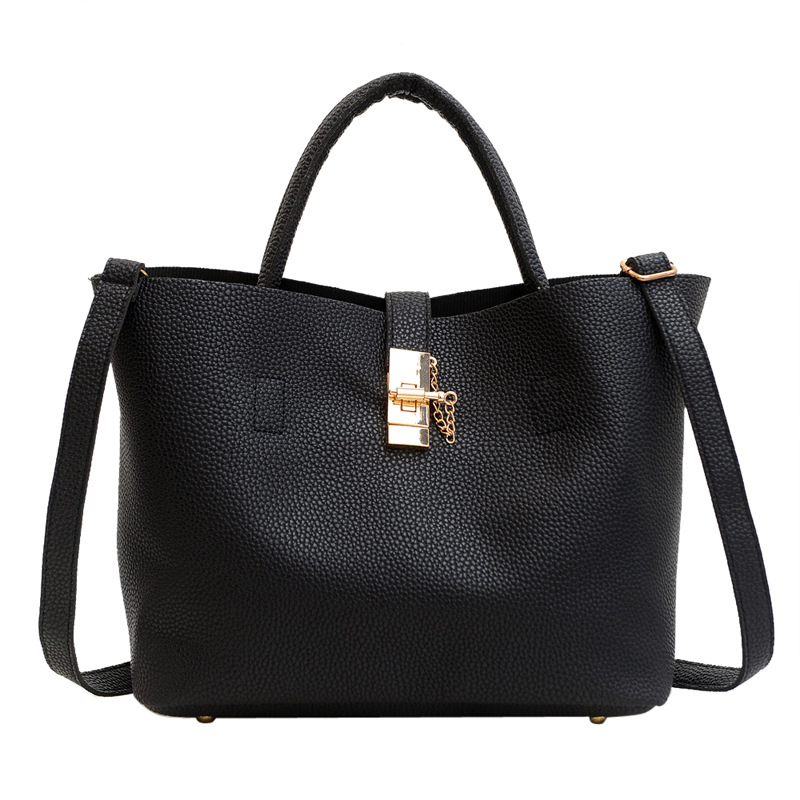 Τσάντα Tote από PU με κλείσιμο με λουκέτο, στυλ street-trend, οριζόντιο τετράγωνο σχήμα, χωρίς επένδυση