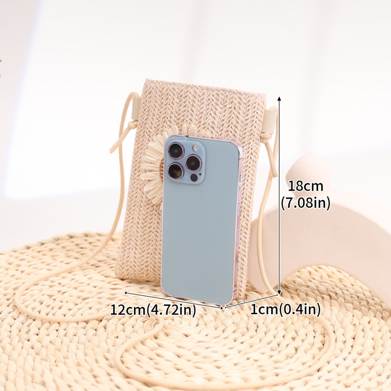 Geantă crossbody din paie pentru femei, stil street fashion, formă verticală pătrată, compartimente pentru telefon și buletin, lansare vară 2024