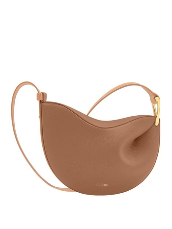 Τσαντάκι crossbody τύπου dumpling από γνήσιο δέρμα, με κλείσιμο καπακιού, εσωτερική θήκη για ID, κατασκευή από διπλό δέρμα βοδινού, άνοιξη 2025.