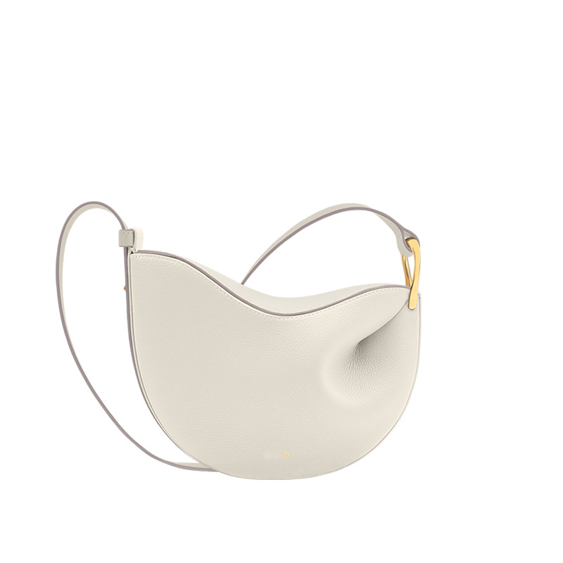 Τσαντάκι crossbody τύπου dumpling από γνήσιο δέρμα, με κλείσιμο καπακιού, εσωτερική θήκη για ID, κατασκευή από διπλό δέρμα βοδινού, άνοιξη 2025.