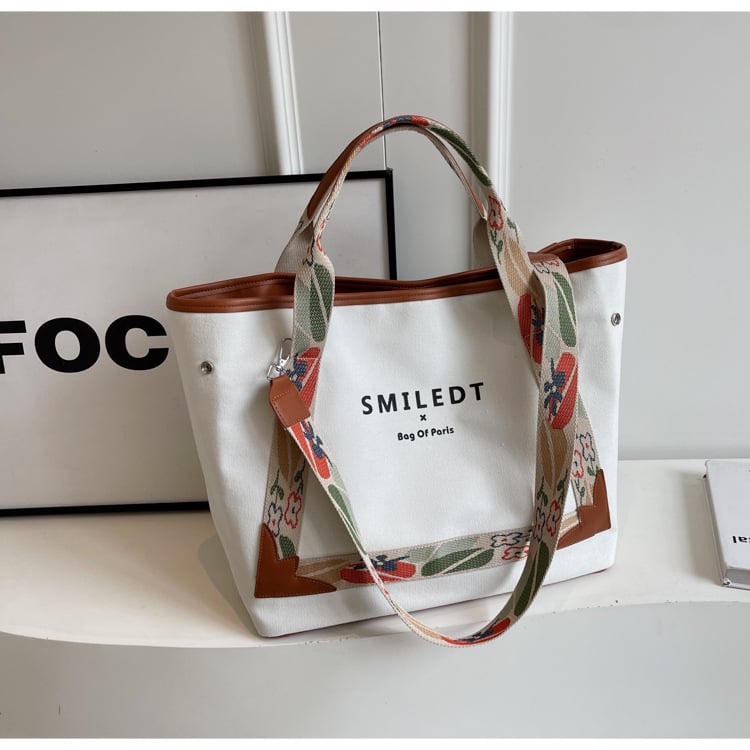 Geantă Tote din pânză pentru femei, stil urban minimalist, formă orizontal pătrată, închidere cu fermoar, buzunar interior cu fermoar și buzunar pentru telefon