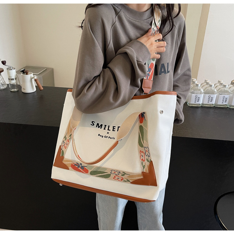 Geantă Tote din pânză pentru femei, stil urban minimalist, formă orizontal pătrată, închidere cu fermoar, buzunar interior cu fermoar și buzunar pentru telefon