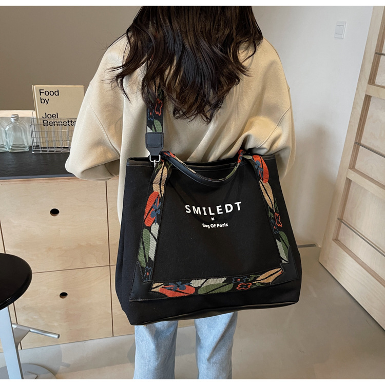 Geantă Tote din pânză pentru femei, stil urban minimalist, formă orizontal pătrată, închidere cu fermoar, buzunar interior cu fermoar și buzunar pentru telefon