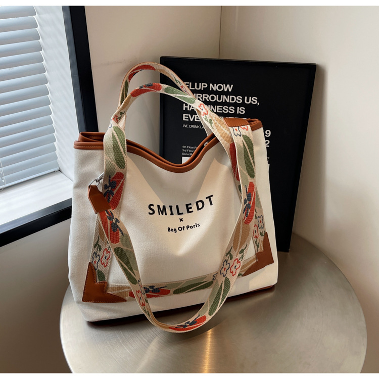 Geantă Tote din pânză pentru femei, stil urban minimalist, formă orizontal pătrată, închidere cu fermoar, buzunar interior cu fermoar și buzunar pentru telefon