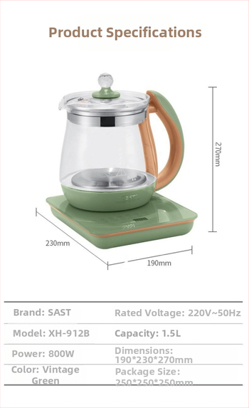 XH-805D Zdrava posuda za čaj sa staklenim tijelom, 1.5 L, Električno kuhalo za vodu