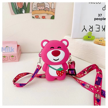 Silikónová mini taška na mince Strawberry Bear — roztomilý crossbody, unisex, vodeodolná, bez podšívky, pre študentov stredných škôl a vyššie