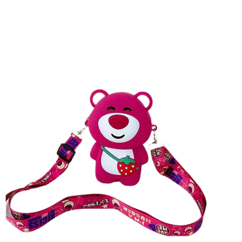 Szilikon mini pénztárca Strawberry Bear — aranyos crossbody, uniszex, vízálló, bélés nélküli, középiskolásoknak és idősebbeknek