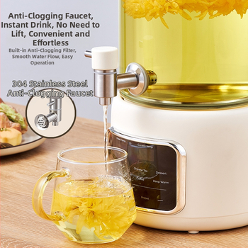 Oală electrică de sănătate cu corp din sticlă și vas interior din sticlă, capacitate 3–4 L, putere 1000W la 220V, termostat digital cu control microcomputer, model KBE831