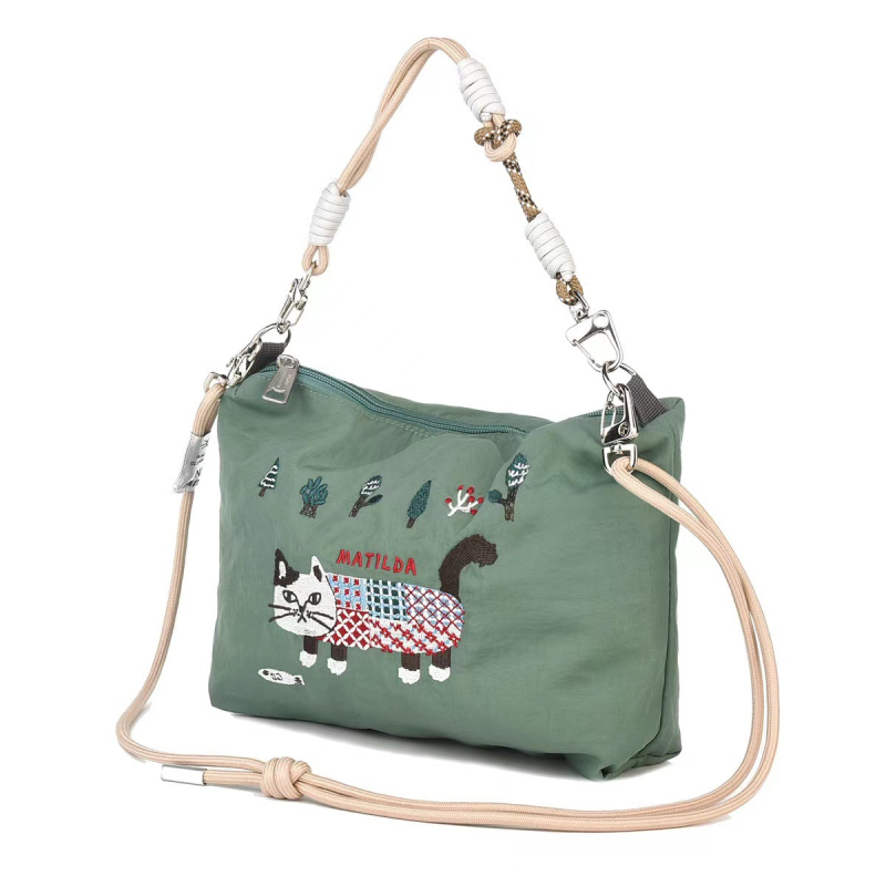 Geantă de umăr cu fermoar, poliester, formă orizontală pătrată, buzunare pentru telefon și card de identificare, curea simplă