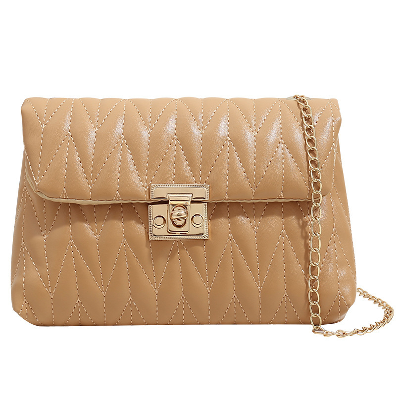 Τσάντα crossbody με κέντημα και αλυσίδα, PU υλικό, τετράγωνου σχήματος, καπάκι με κλείσιμο, θήκη για κινητό