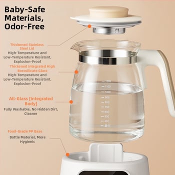 Ceainic din sticlă pentru ceai sănătos, cu regulator de lapte integrat, capacitate 1–1,5 L, 220V, 500–1000W, termostat cu presiune