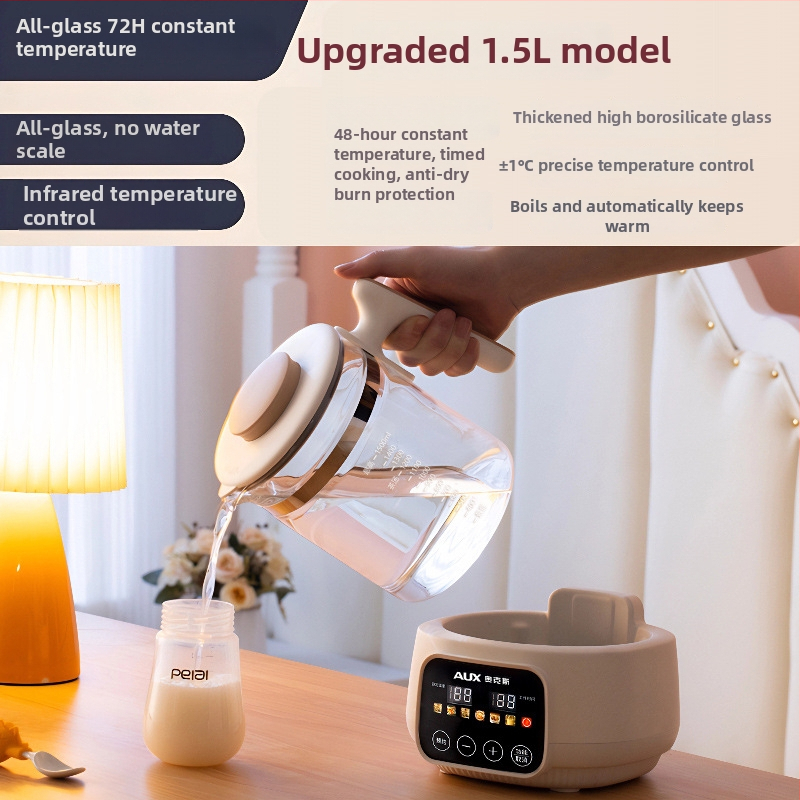 Ceainic din sticlă pentru ceai sănătos, cu regulator de lapte integrat, capacitate 1–1,5 L, 220V, 500–1000W, termostat cu presiune