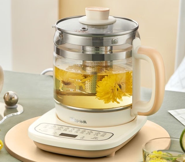 Little Bear YSH-D15T6 ceainic electric pentru sănătate cu filtru, 1.5L, 220V, 500–1000W, corp din sticlă borosilicatat, termostat digital, control mecanic