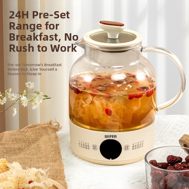 Oală de sănătate cu corp din sticlă borosilicat; vas interior din sticlă; termostat digital cu microprocesor; 220V 500W; decoct pentru medicina tradițională chineză; pentru 4-5 porții; model BG-Y01