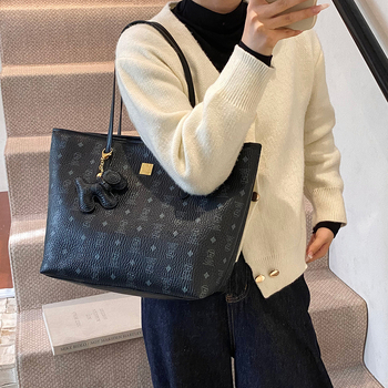 Geantă Tote din PU, formă de găleată, închidere cu fermoar, căptușeală din piele sintetică, buzunar secret cu fermoar