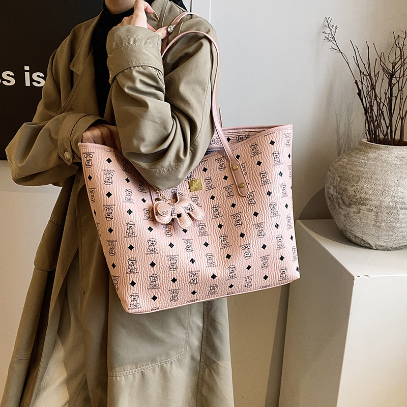 Geantă Tote din PU, formă de găleată, închidere cu fermoar, căptușeală din piele sintetică, buzunar secret cu fermoar