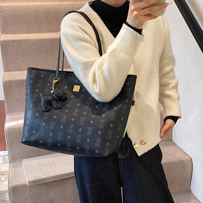 Geantă Tote din PU, formă de găleată, închidere cu fermoar, căptușeală din piele sintetică, buzunar secret cu fermoar