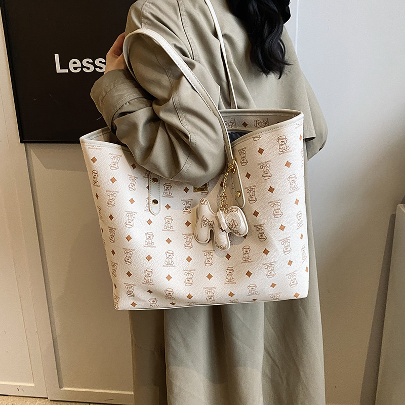 Geantă Tote din PU, formă de găleată, închidere cu fermoar, căptușeală din piele sintetică, buzunar secret cu fermoar