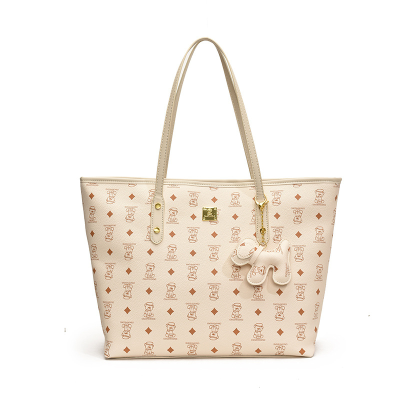 Geantă Tote din PU, formă de găleată, închidere cu fermoar, căptușeală din piele sintetică, buzunar secret cu fermoar