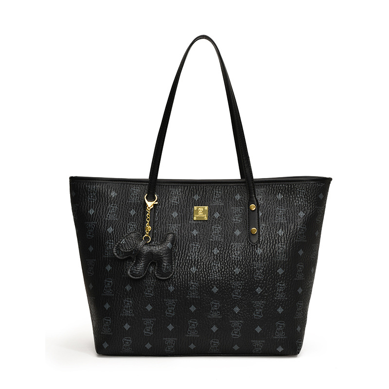 Geantă Tote din PU, formă de găleată, închidere cu fermoar, căptușeală din piele sintetică, buzunar secret cu fermoar