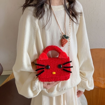 Παιδική βελούδινη τσάντα crossbody με μοτίβο γάτας, ultra-light και πτυσσόμενη, επένδυση πολυεστέρα, για κορίτσια νηπιαγωγείου