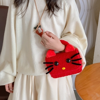 Παιδική βελούδινη τσάντα crossbody με μοτίβο γάτας, ultra-light και πτυσσόμενη, επένδυση πολυεστέρα, για κορίτσια νηπιαγωγείου