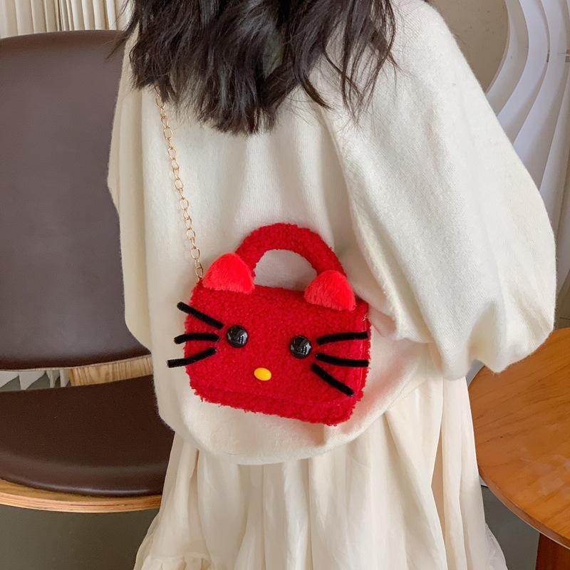 Παιδική βελούδινη τσάντα crossbody με μοτίβο γάτας, ultra-light και πτυσσόμενη, επένδυση πολυεστέρα, για κορίτσια νηπιαγωγείου