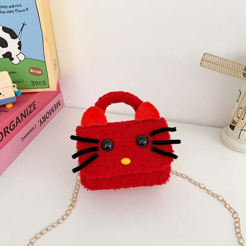 Παιδική βελούδινη τσάντα crossbody με μοτίβο γάτας, ultra-light και πτυσσόμενη, επένδυση πολυεστέρα, για κορίτσια νηπιαγωγείου