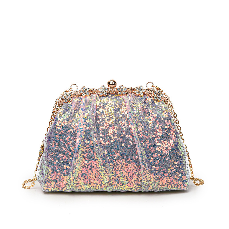 Τσάντα crossbody με παγιέτες σε σχέδιο κοχύλι για βραδινές εμφανίσεις, κλείσιμο με κλιπ, επένδυση πολυεστέρα, εσωτερική τσέπη με φερμουάρ και θήκη για ID