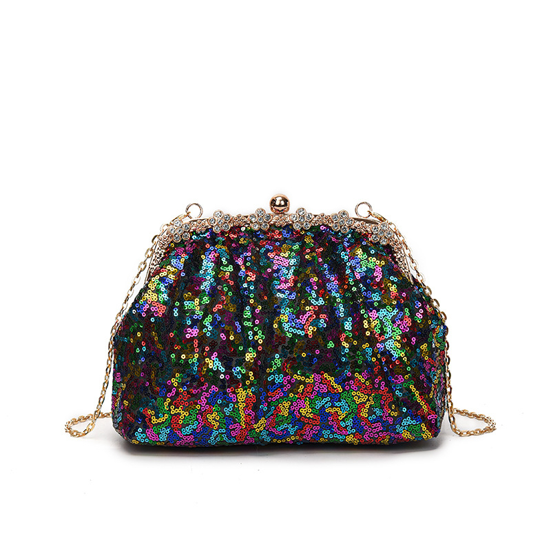 Τσάντα crossbody με παγιέτες σε σχέδιο κοχύλι για βραδινές εμφανίσεις, κλείσιμο με κλιπ, επένδυση πολυεστέρα, εσωτερική τσέπη με φερμουάρ και θήκη για ID