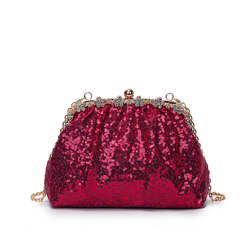 Τσάντα crossbody με παγιέτες σε σχέδιο κοχύλι για βραδινές εμφανίσεις, κλείσιμο με κλιπ, επένδυση πολυεστέρα, εσωτερική τσέπη με φερμουάρ και θήκη για ID