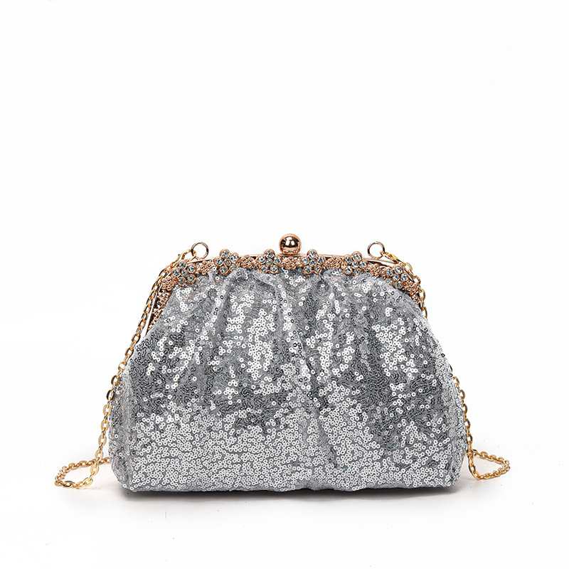 Τσάντα crossbody με παγιέτες σε σχέδιο κοχύλι για βραδινές εμφανίσεις, κλείσιμο με κλιπ, επένδυση πολυεστέρα, εσωτερική τσέπη με φερμουάρ και θήκη για ID