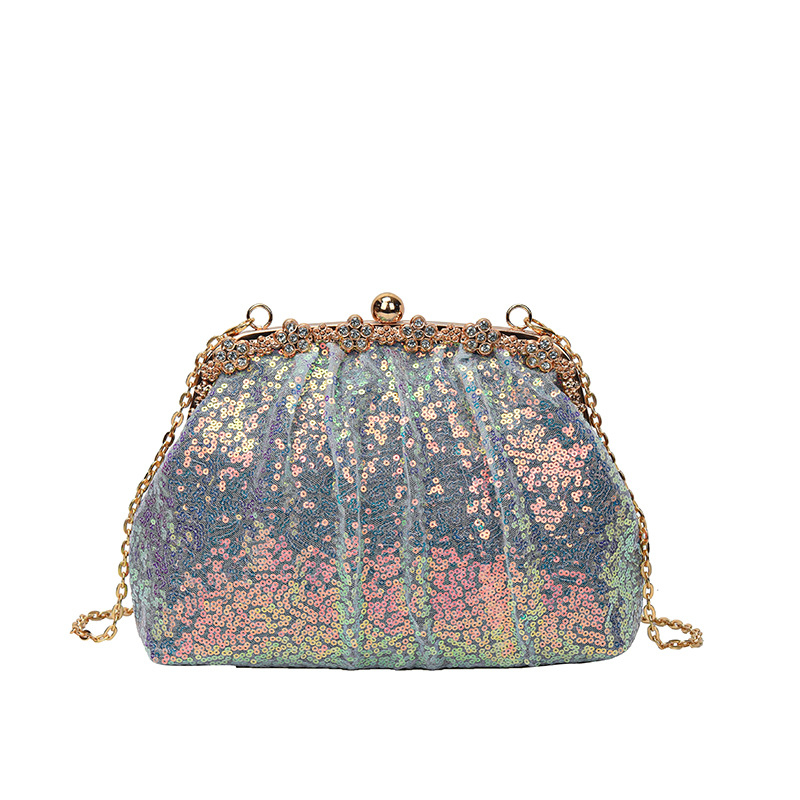 Τσάντα crossbody με παγιέτες σε σχέδιο κοχύλι για βραδινές εμφανίσεις, κλείσιμο με κλιπ, επένδυση πολυεστέρα, εσωτερική τσέπη με φερμουάρ και θήκη για ID