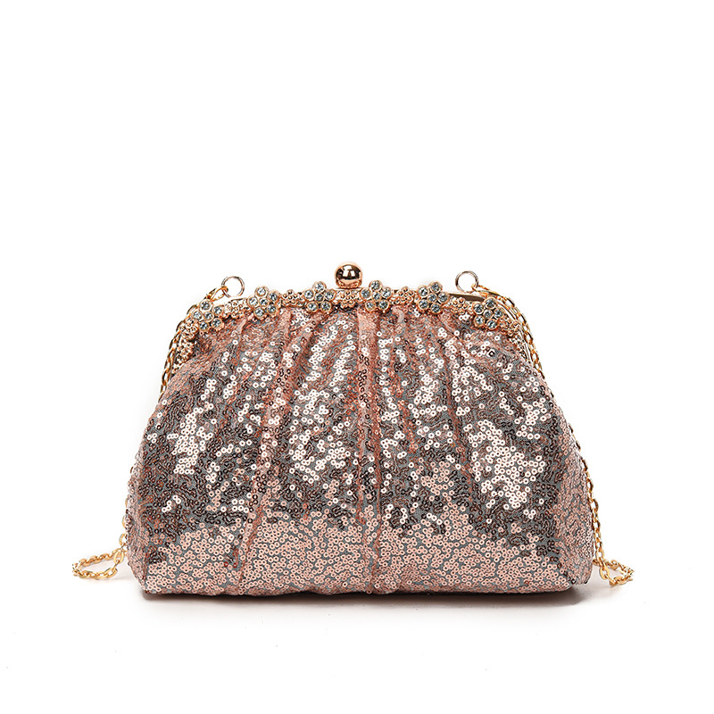 Τσάντα crossbody με παγιέτες σε σχέδιο κοχύλι για βραδινές εμφανίσεις, κλείσιμο με κλιπ, επένδυση πολυεστέρα, εσωτερική τσέπη με φερμουάρ και θήκη για ID
