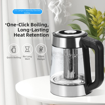 Üveg elektromos vízforraló, kapacitás 1,5–2 L, 220 V, 1000 W, digitális termosztát