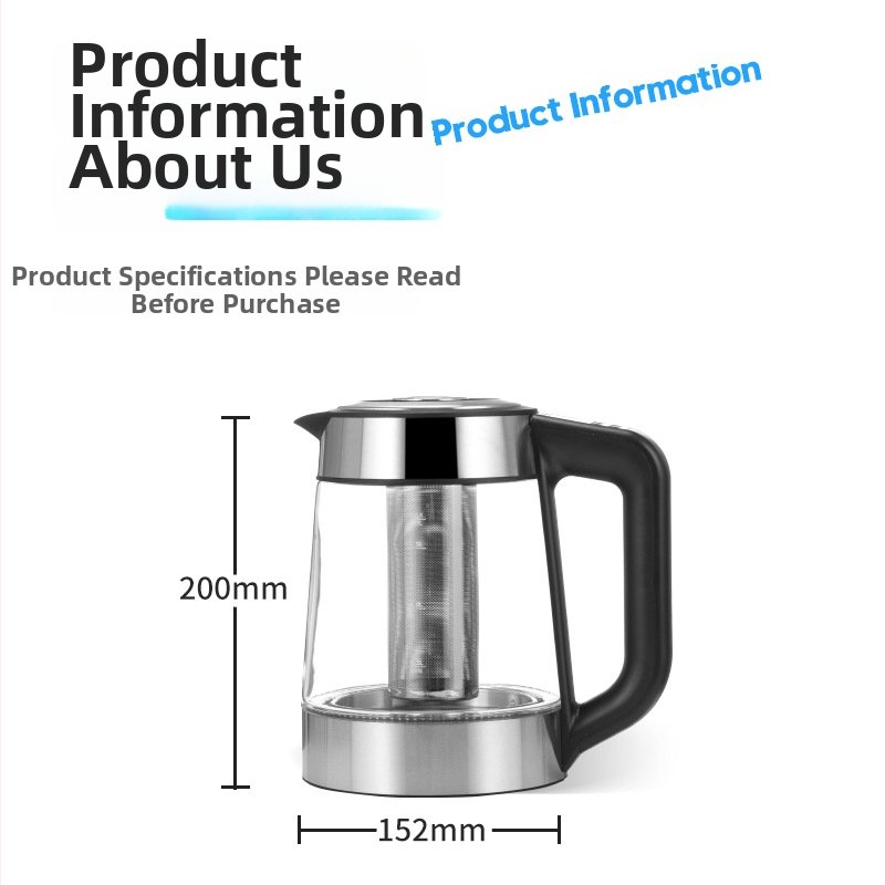 Üveg elektromos vízforraló, kapacitás 1,5–2 L, 220 V, 1000 W, digitális termosztát