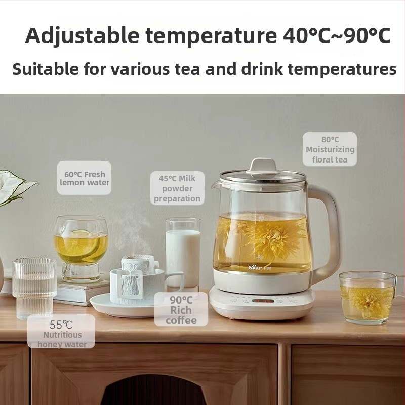 Bear Health Pot YSH-J15Z7 elektromos teáskanna állandó hőmérséklettel, 1,5 L, 220V, 500–1000W, üvegtest