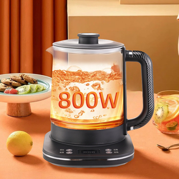 Elektromos egészséges teáskanna boroszilikát üveggel, elektronikus termosztáttal, 1–1,5 L kapacitás, 500–1000 W, foglalási időzítő, 4–5 fő részére