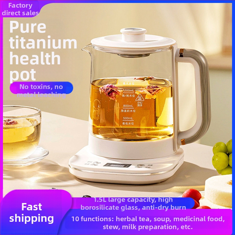 Elektromos egészséges teáskanna boroszilikát üveggel, elektronikus termosztáttal, 1–1,5 L kapacitás, 500–1000 W, foglalási időzítő, 4–5 fő részére