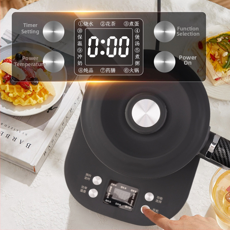 Elektromos egészséges teáskanna boroszilikát üveggel, elektronikus termosztáttal, 1–1,5 L kapacitás, 500–1000 W, foglalási időzítő, 4–5 fő részére