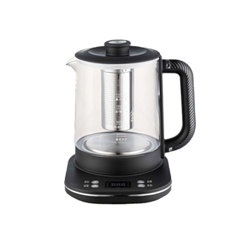 Elektromos egészséges teáskanna boroszilikát üveggel, elektronikus termosztáttal, 1–1,5 L kapacitás, 500–1000 W, foglalási időzítő, 4–5 fő részére