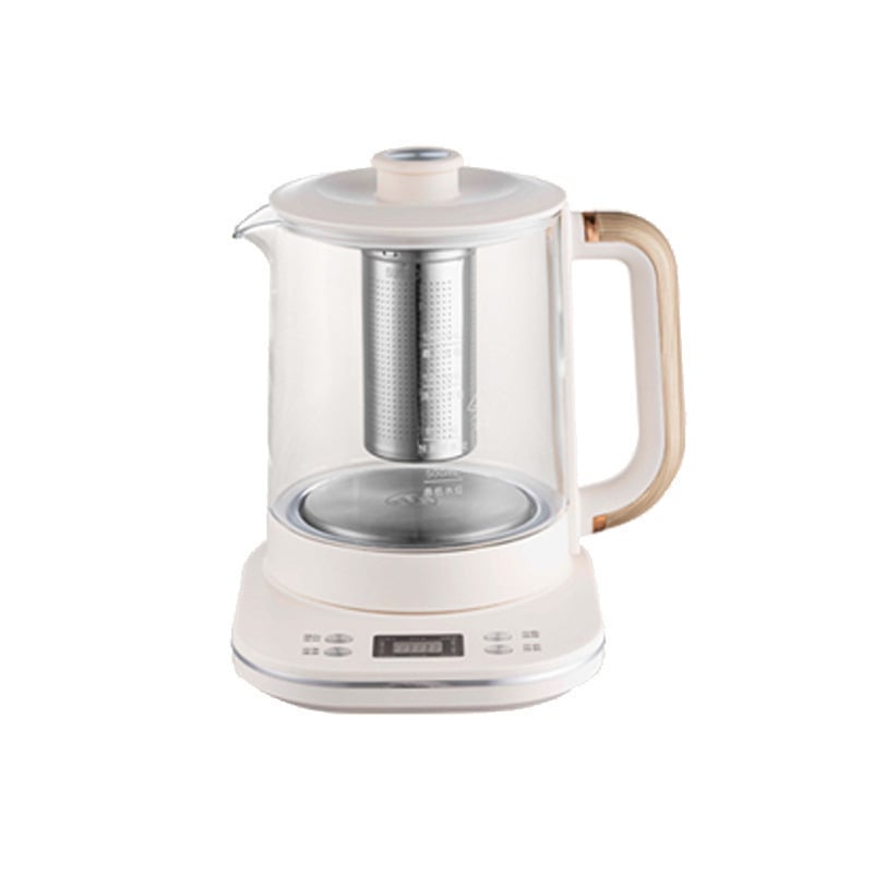 Elektromos egészséges teáskanna boroszilikát üveggel, elektronikus termosztáttal, 1–1,5 L kapacitás, 500–1000 W, foglalási időzítő, 4–5 fő részére