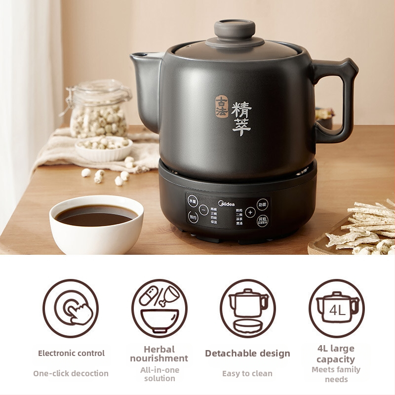 Hagyományos kínai gyógyászati decoction edény elektromos, kerámia test, üveg belső tartály, 220V, 600W, modell JYC4002