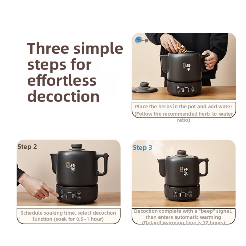 Hagyományos kínai gyógyászati decoction edény elektromos, kerámia test, üveg belső tartály, 220V, 600W, modell JYC4002