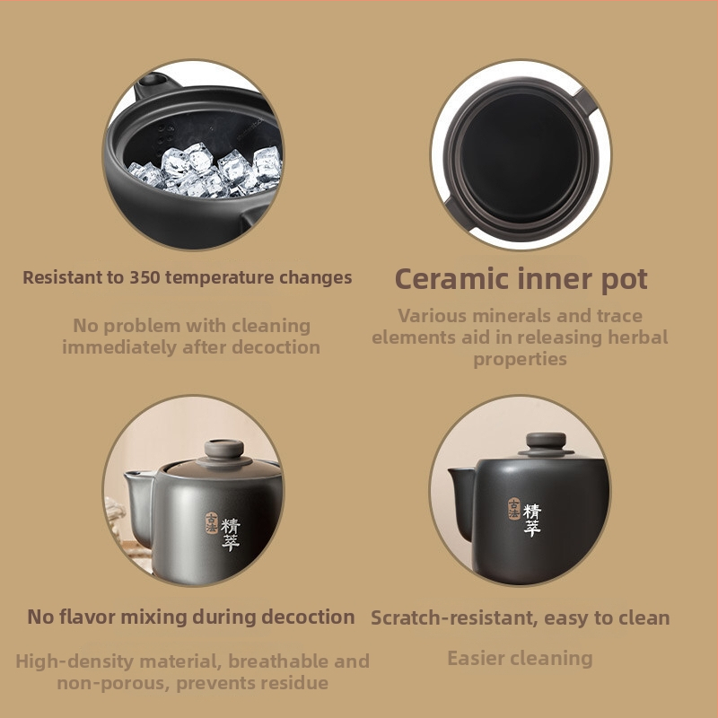 Hagyományos kínai gyógyászati decoction edény elektromos, kerámia test, üveg belső tartály, 220V, 600W, modell JYC4002