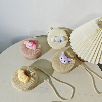 Dječja okrugla torba od slame s crtanim životinjama za svakodnevnu upotrebu