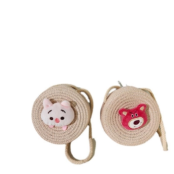 Dječja okrugla torba od slame s crtanim životinjama za svakodnevnu upotrebu
