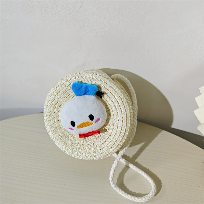 Dječja okrugla torba od slame s crtanim životinjama za svakodnevnu upotrebu