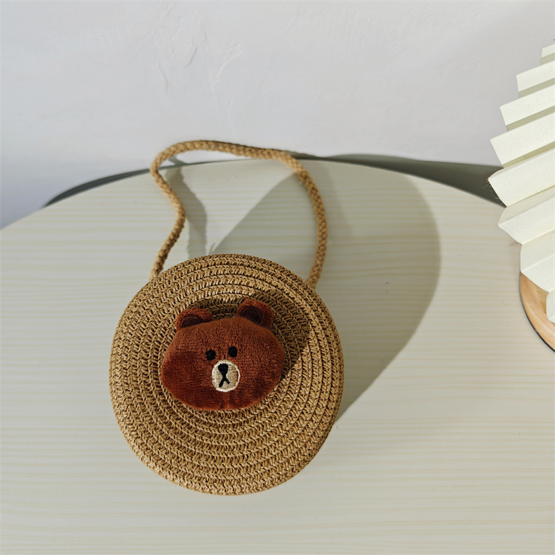 Dječja okrugla torba od slame s crtanim životinjama za svakodnevnu upotrebu