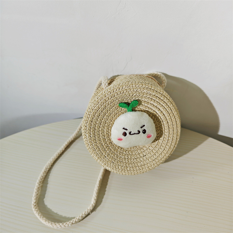 Dječja okrugla torba od slame s crtanim životinjama za svakodnevnu upotrebu